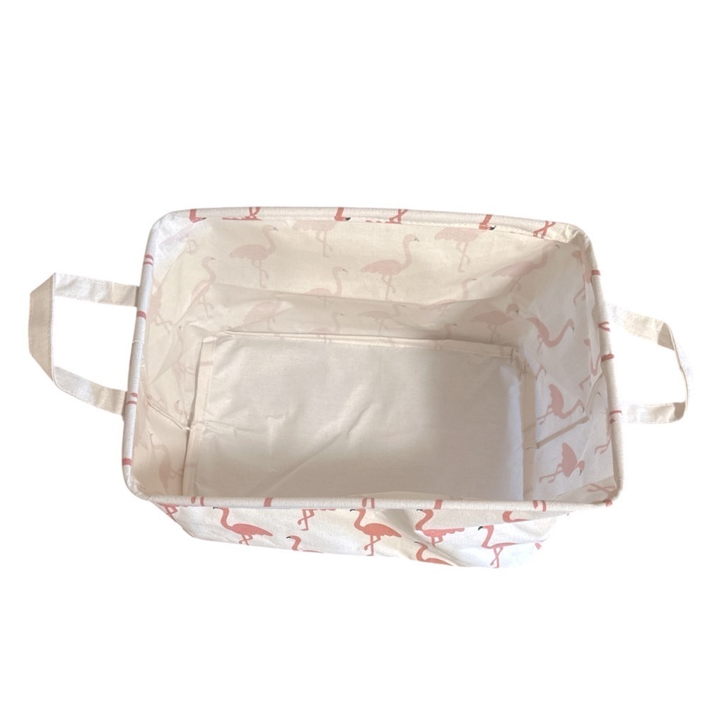 Flamingo Rectangular Storage Basket Pink Cream Tote Collapsible Waterproof - Picture 4 of 11